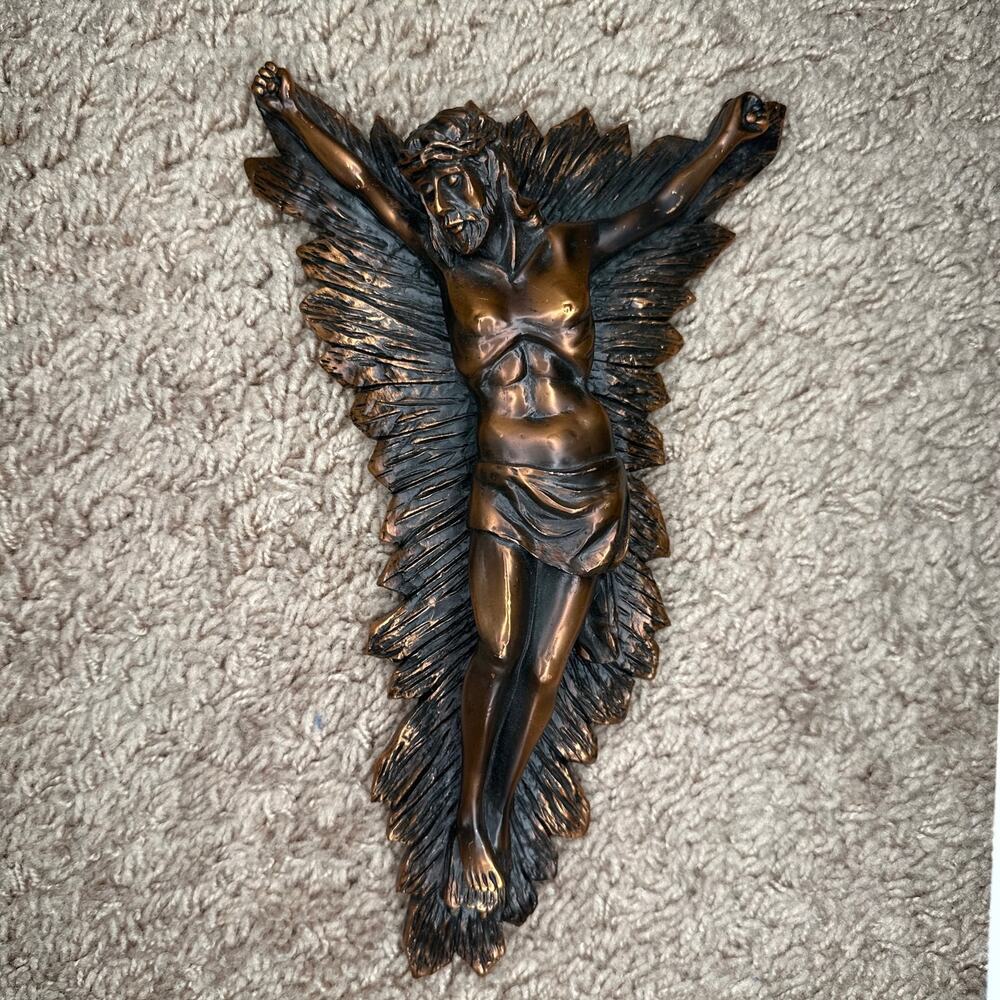 Crucifix Bronze Jesus on Feather Cross